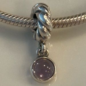 Authentic Retired Vintage Pandora Sterling Silver Amethyst Dangle Charm Rare